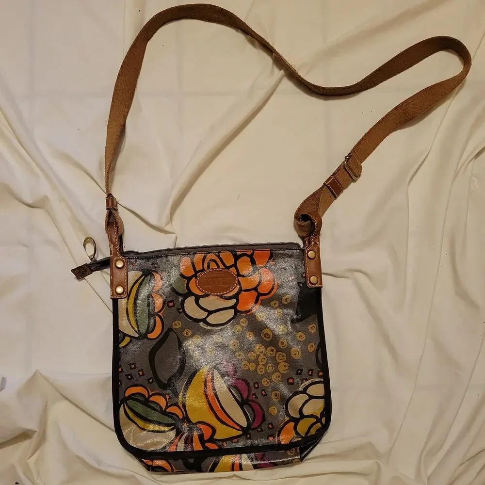Fossil Vintage Blue Leather Messenger Bag 90s Y2K Adjustable Strap